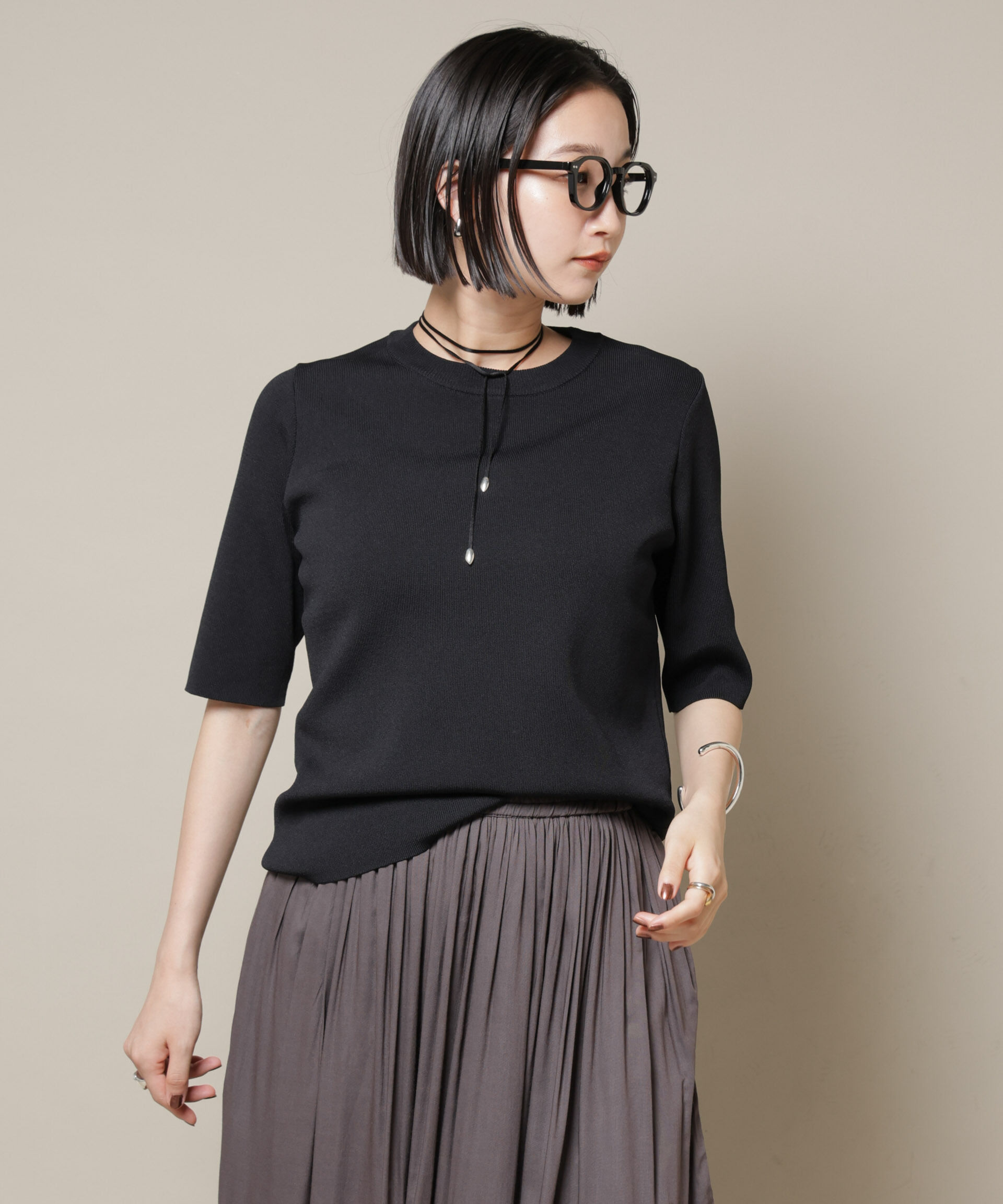 nano･universe「洗濯機洗い可UVカット接触冷感半袖ニット」|ニット・セーター|