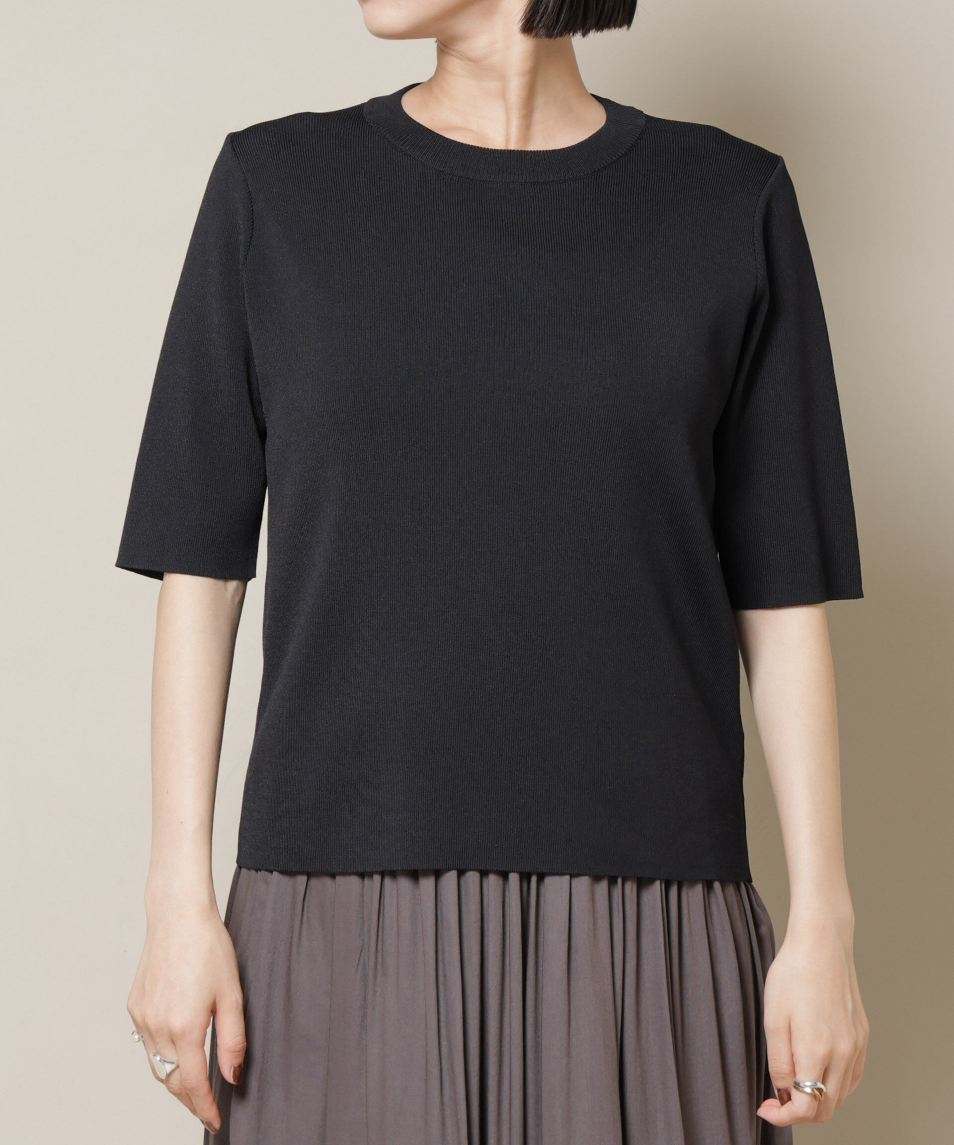 nano･universe「洗濯機洗い可UVカット接触冷感半袖ニット」|ニット・セーター|