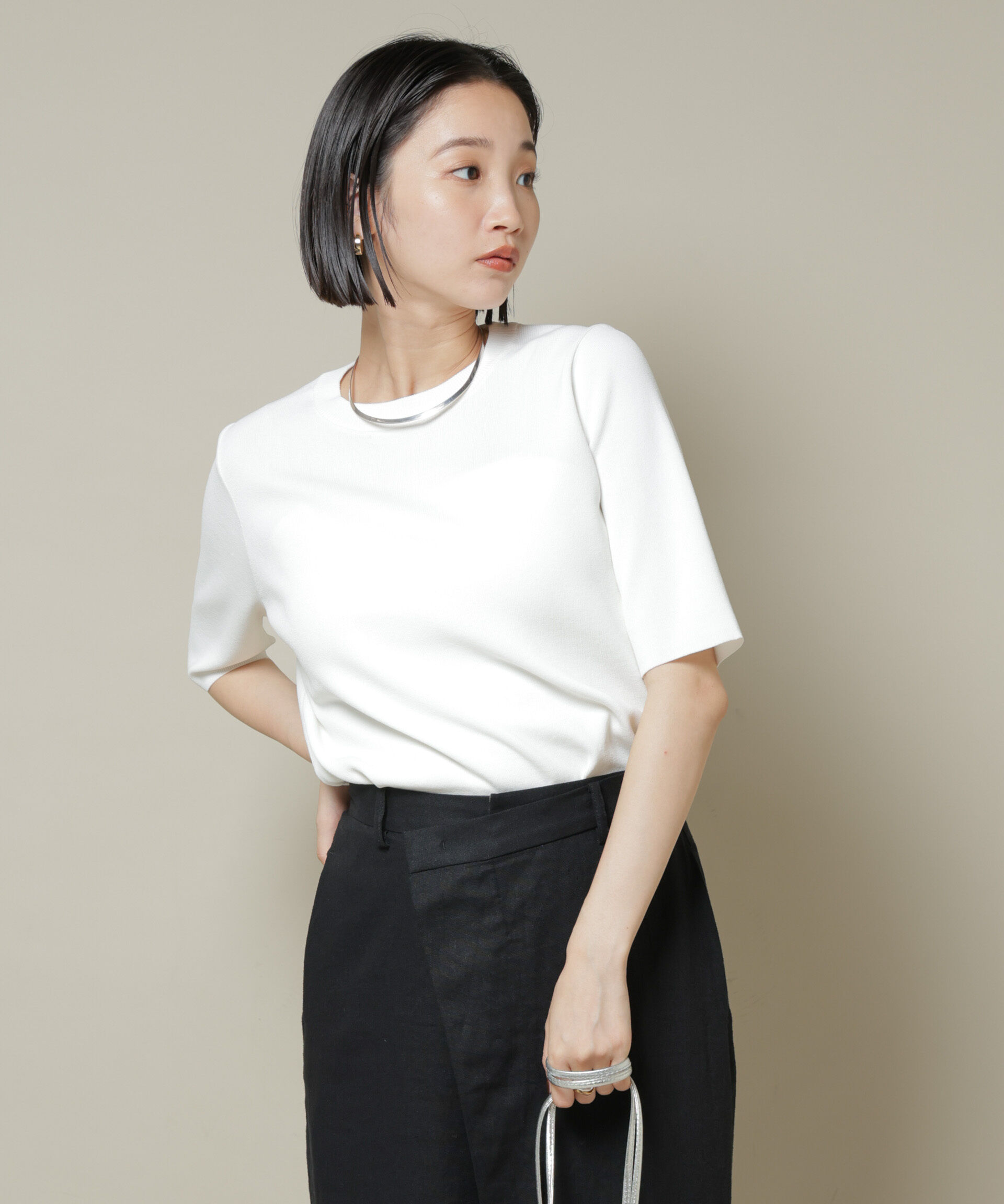 nano･universe「洗濯機洗い可UVカット接触冷感半袖ニット」|ニット・セーター|