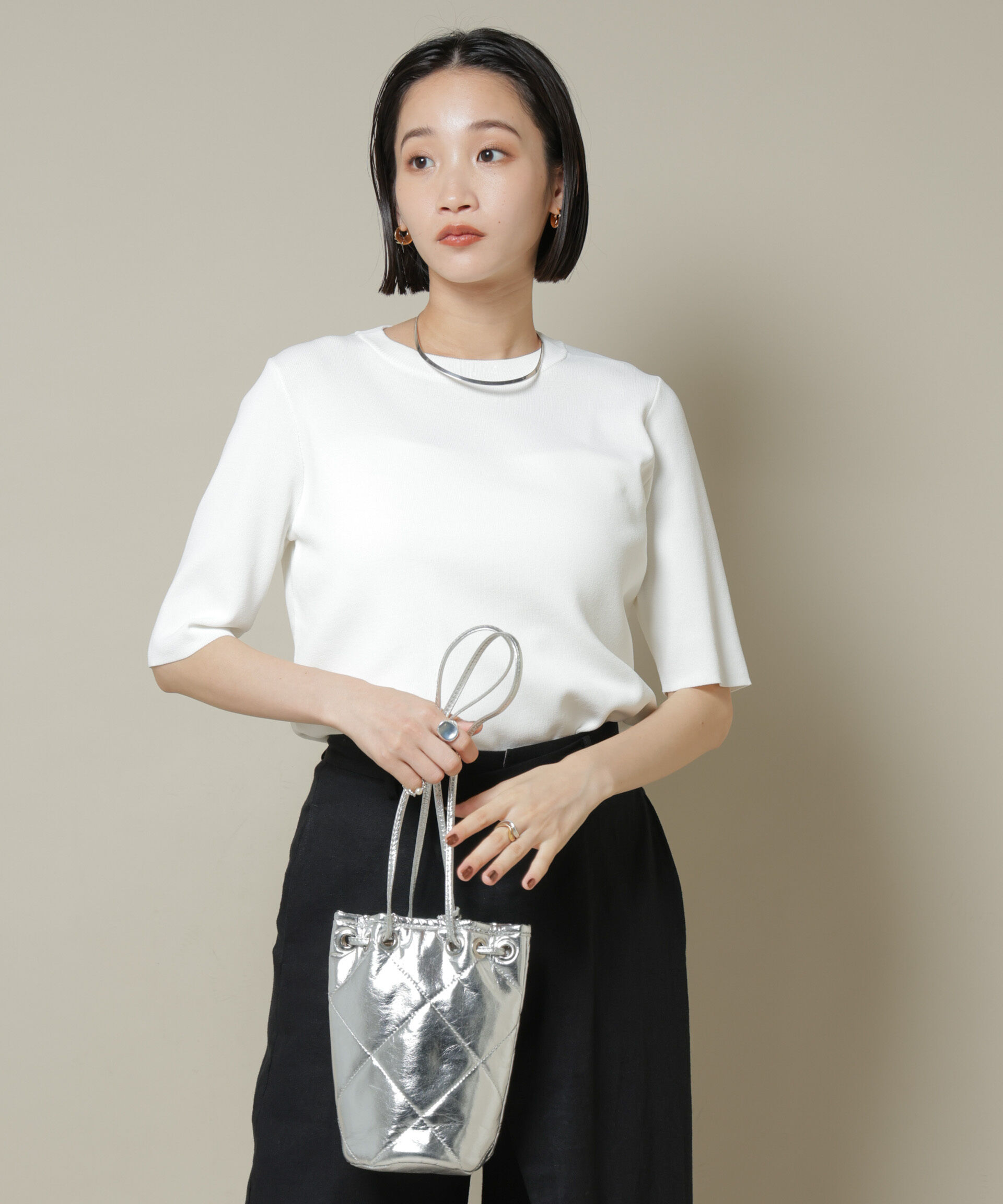 nano･universe「洗濯機洗い可UVカット接触冷感半袖ニット」|ニット・セーター|