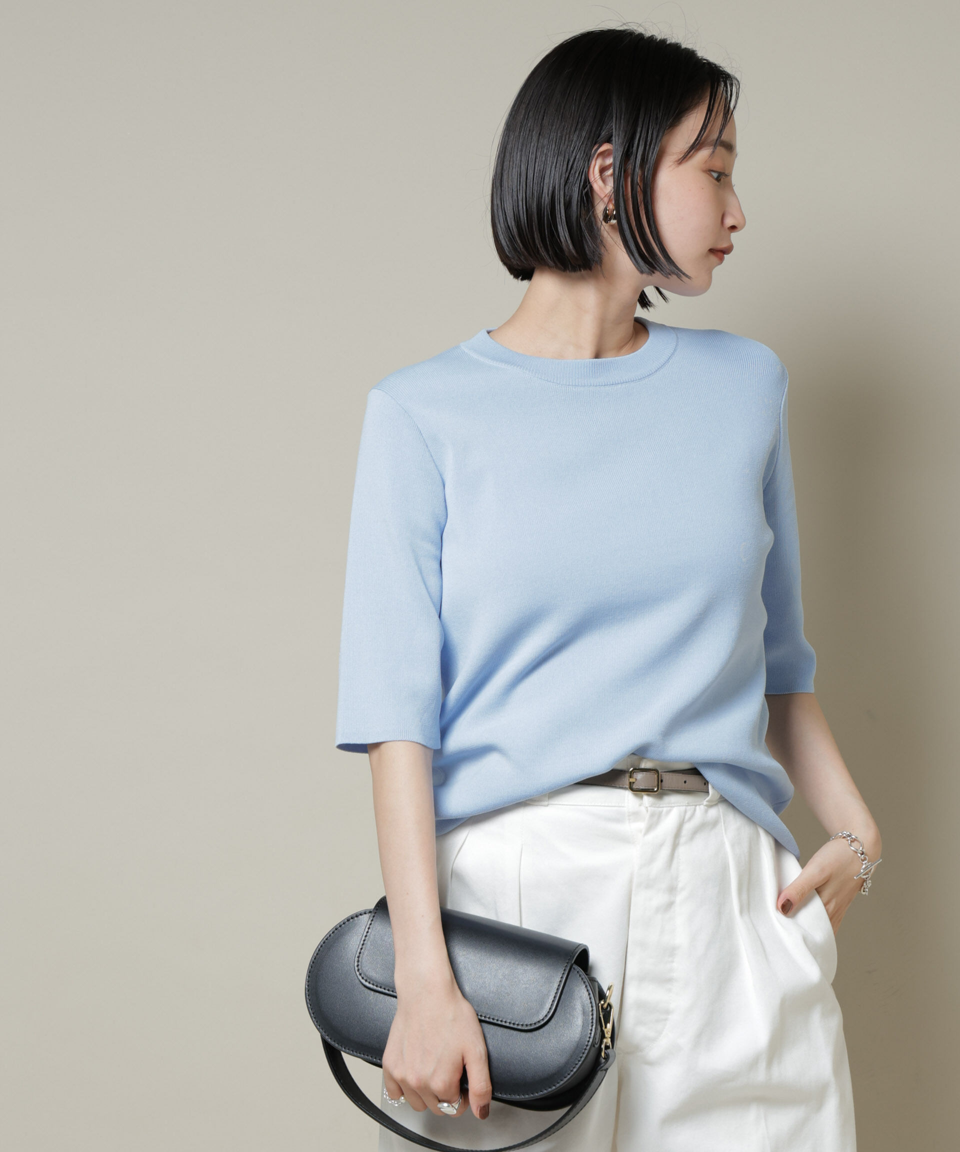 nano･universe「洗濯機洗い可UVカット接触冷感半袖ニット」|ニット・セーター|