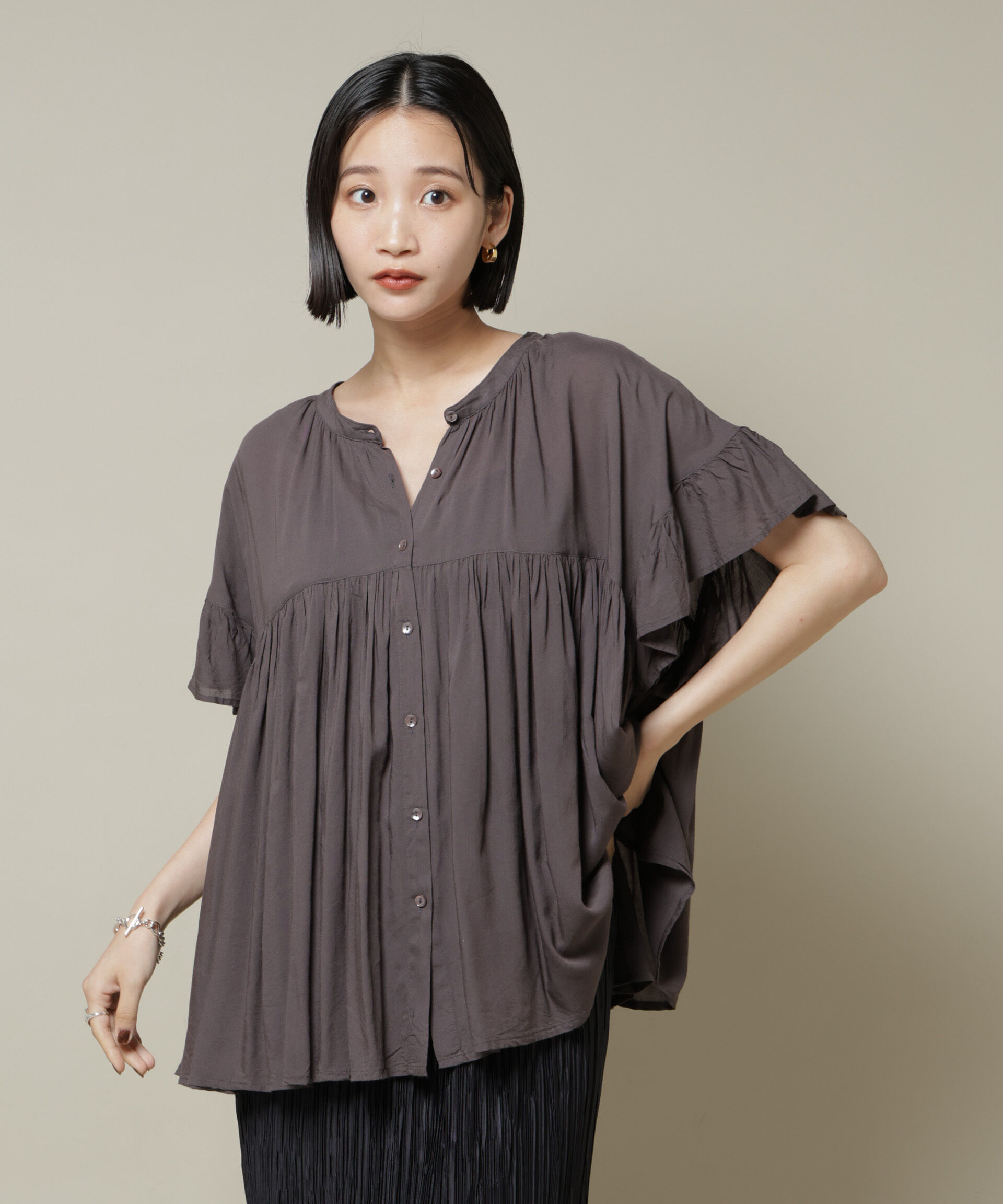 nano･universe「made in INDIA フリルスリーブギャザーブラウス(セットアップ可)」|シャツ・ブラウス|