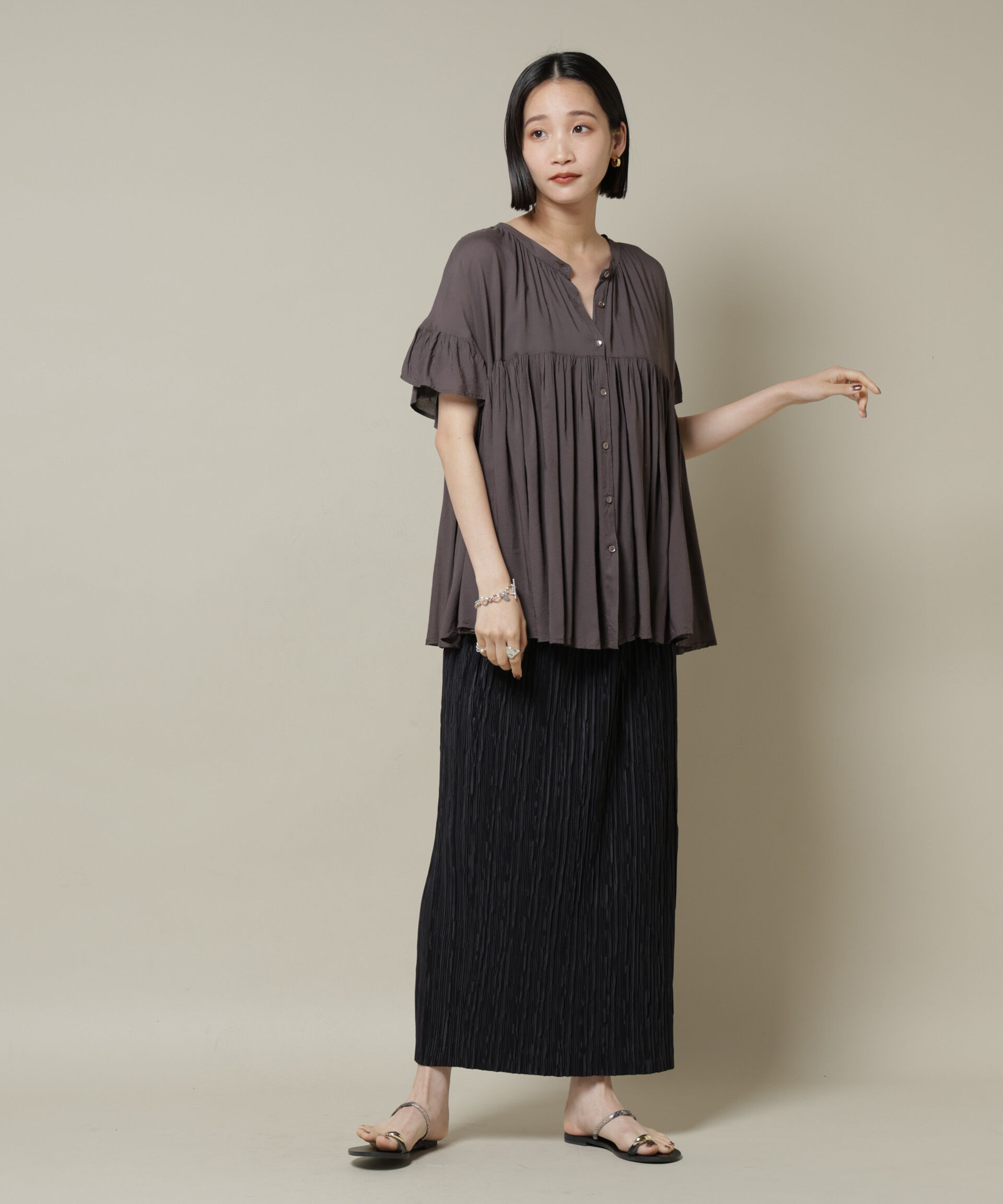 nano･universe「made in INDIA フリルスリーブギャザーブラウス(セットアップ可)」|シャツ・ブラウス|