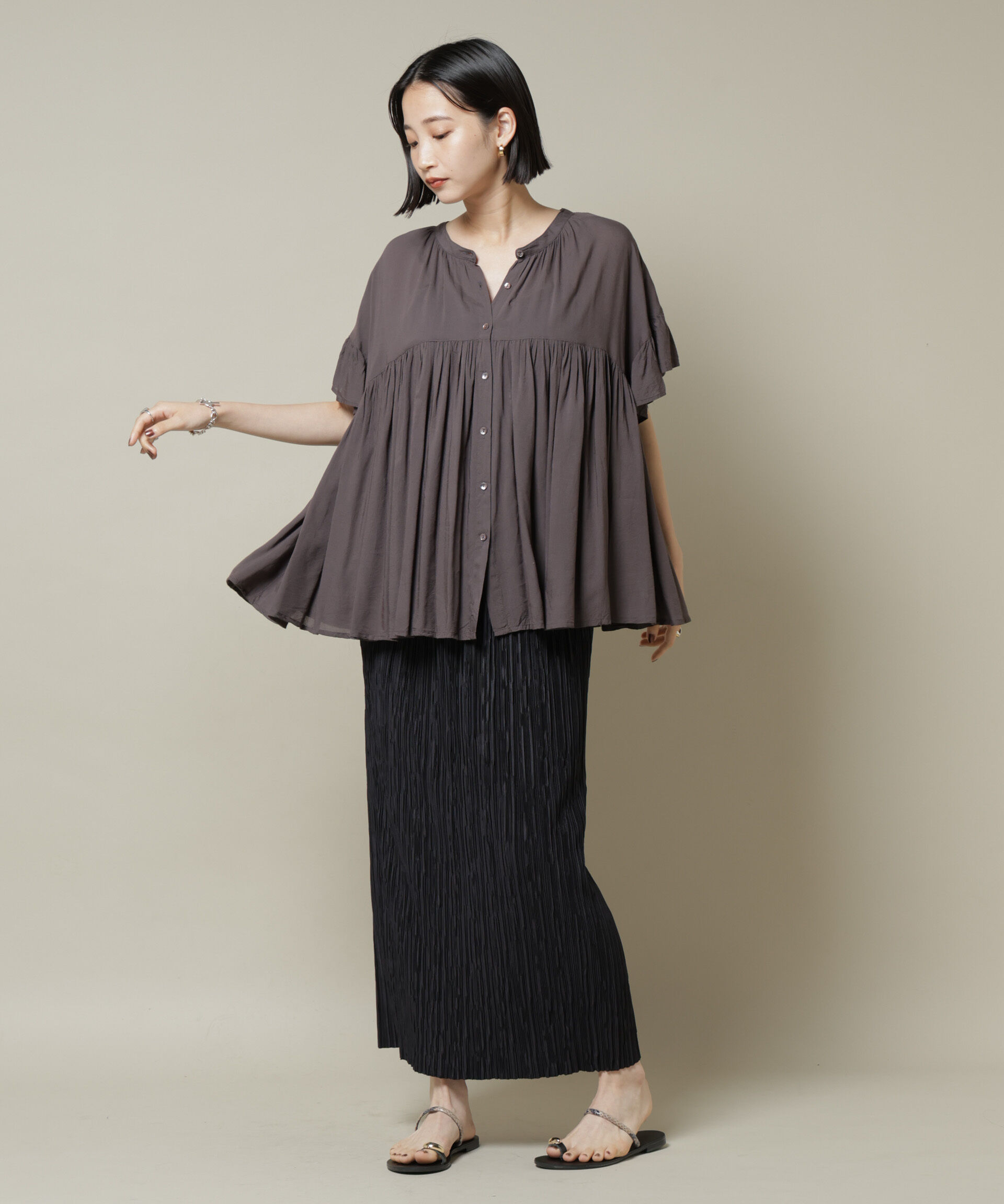 nano･universe「made in INDIA フリルスリーブギャザーブラウス(セットアップ可)」|シャツ・ブラウス|