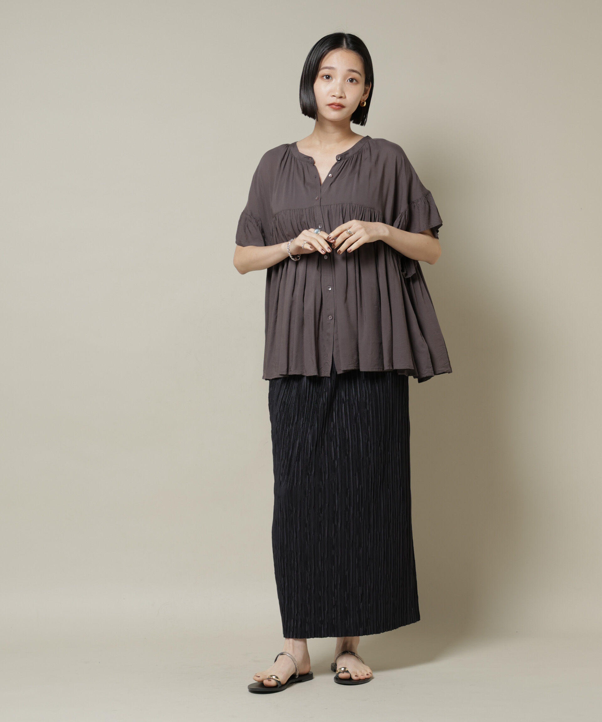 nano･universe「made in INDIA フリルスリーブギャザーブラウス(セットアップ可)」|シャツ・ブラウス|