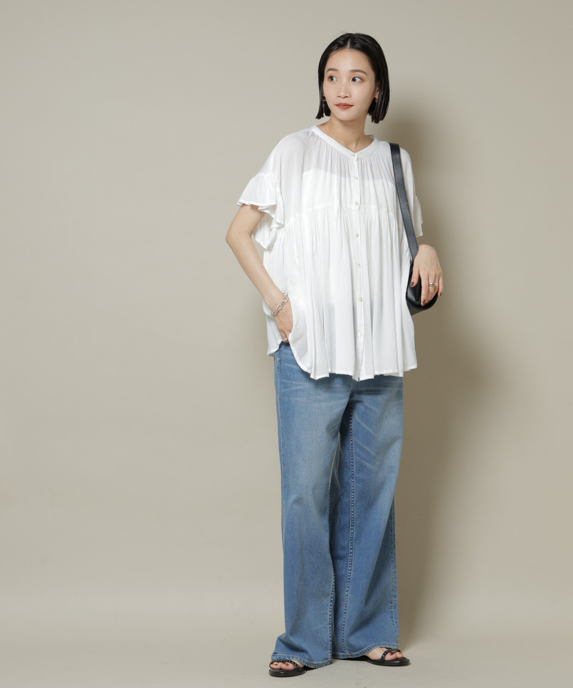 nano･universe「made in INDIA フリルスリーブギャザーブラウス(セットアップ可)」|シャツ・ブラウス|