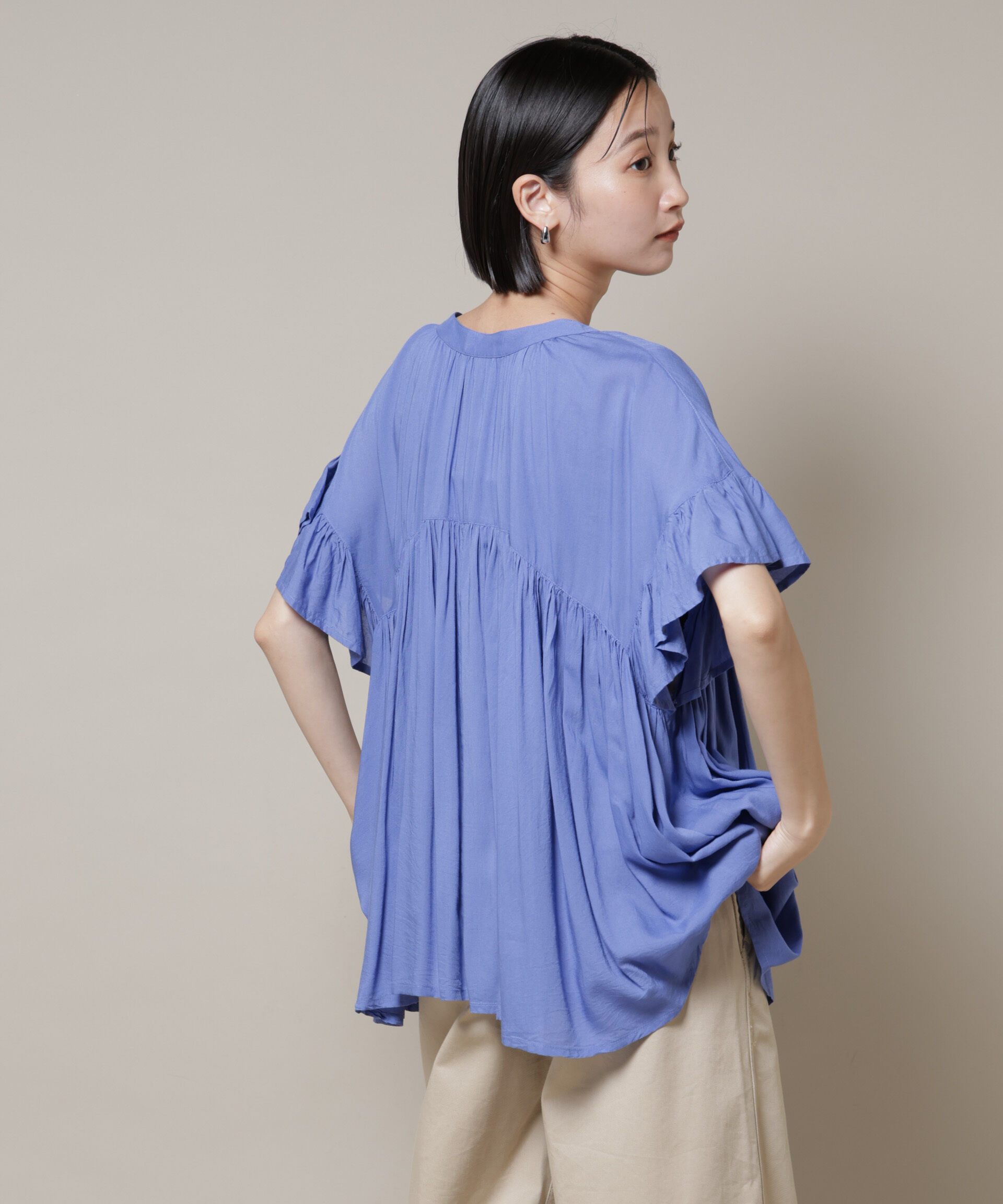 nano･universe「made in INDIA フリルスリーブギャザーブラウス(セットアップ可)」|シャツ・ブラウス|