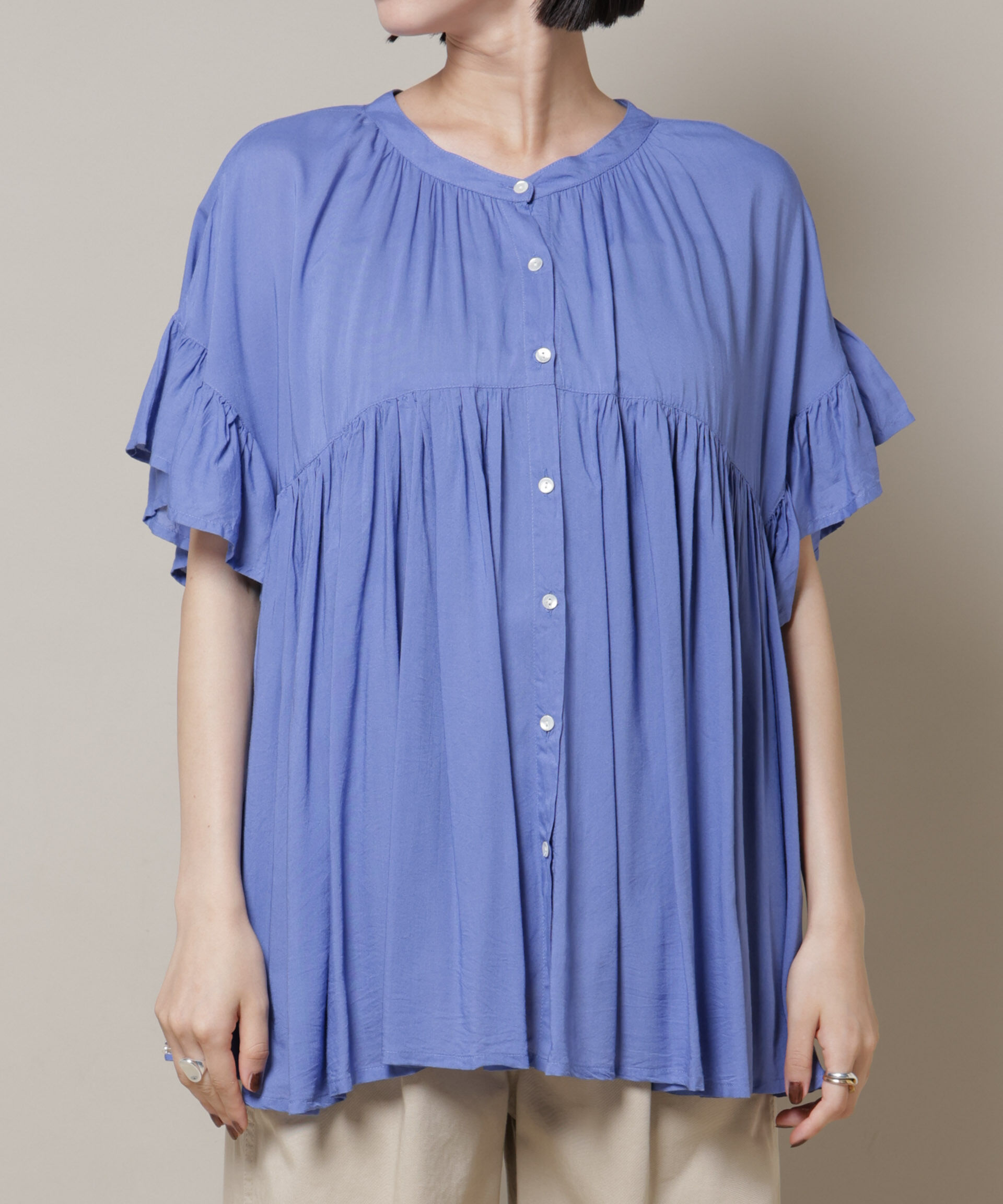 nano･universe「made in INDIA フリルスリーブギャザーブラウス(セットアップ可)」|シャツ・ブラウス|