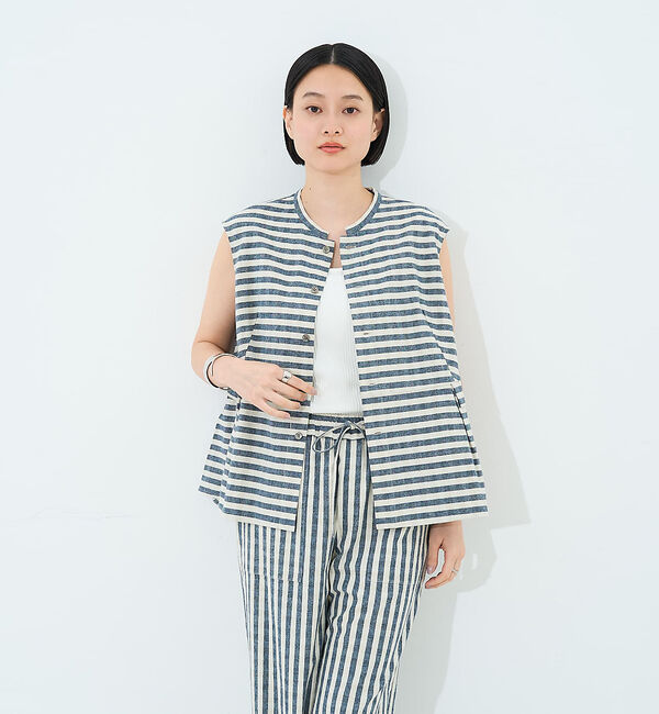 collex「ボーダーノースリーブブラウス」|シャツ・ブラウス|ネイビー