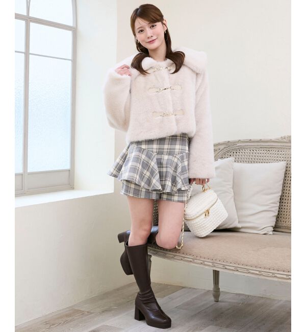  「ビット付きフワフワショートコート」|その他|