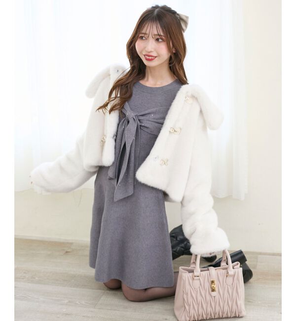  「ビット付きフワフワショートコート」|その他|