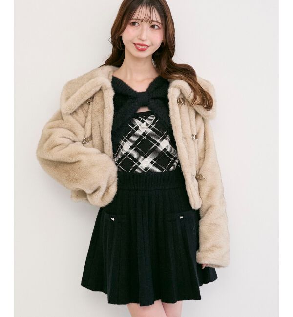  「ビット付きフワフワショートコート」|その他|