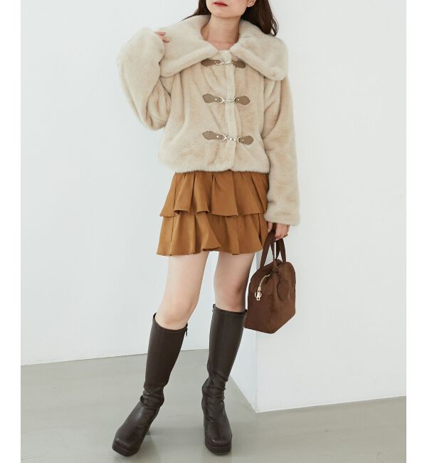  「ビット付きフワフワショートコート」|その他|