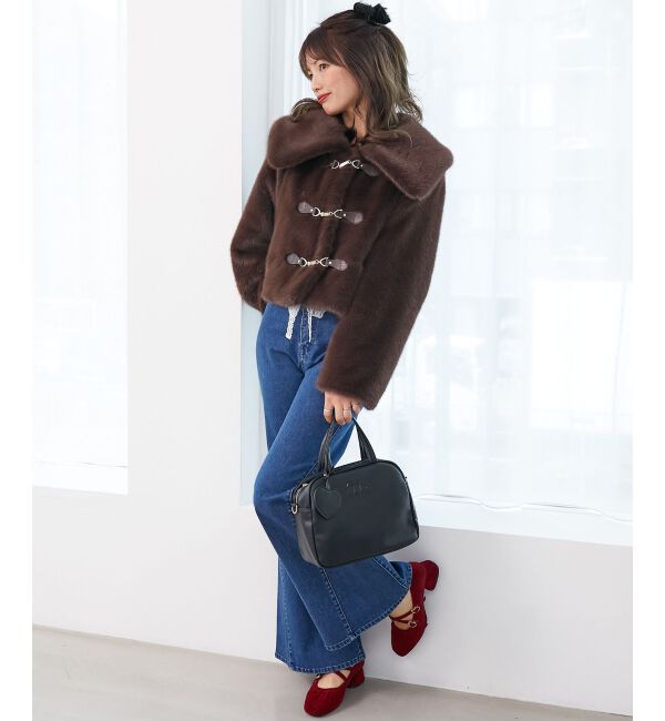  「ビット付きフワフワショートコート」|その他|