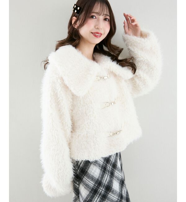  「ビット付きフワフワショートコート」|その他|