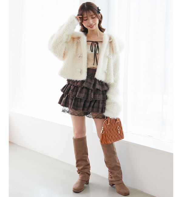  「ビット付きフワフワショートコート」|その他|