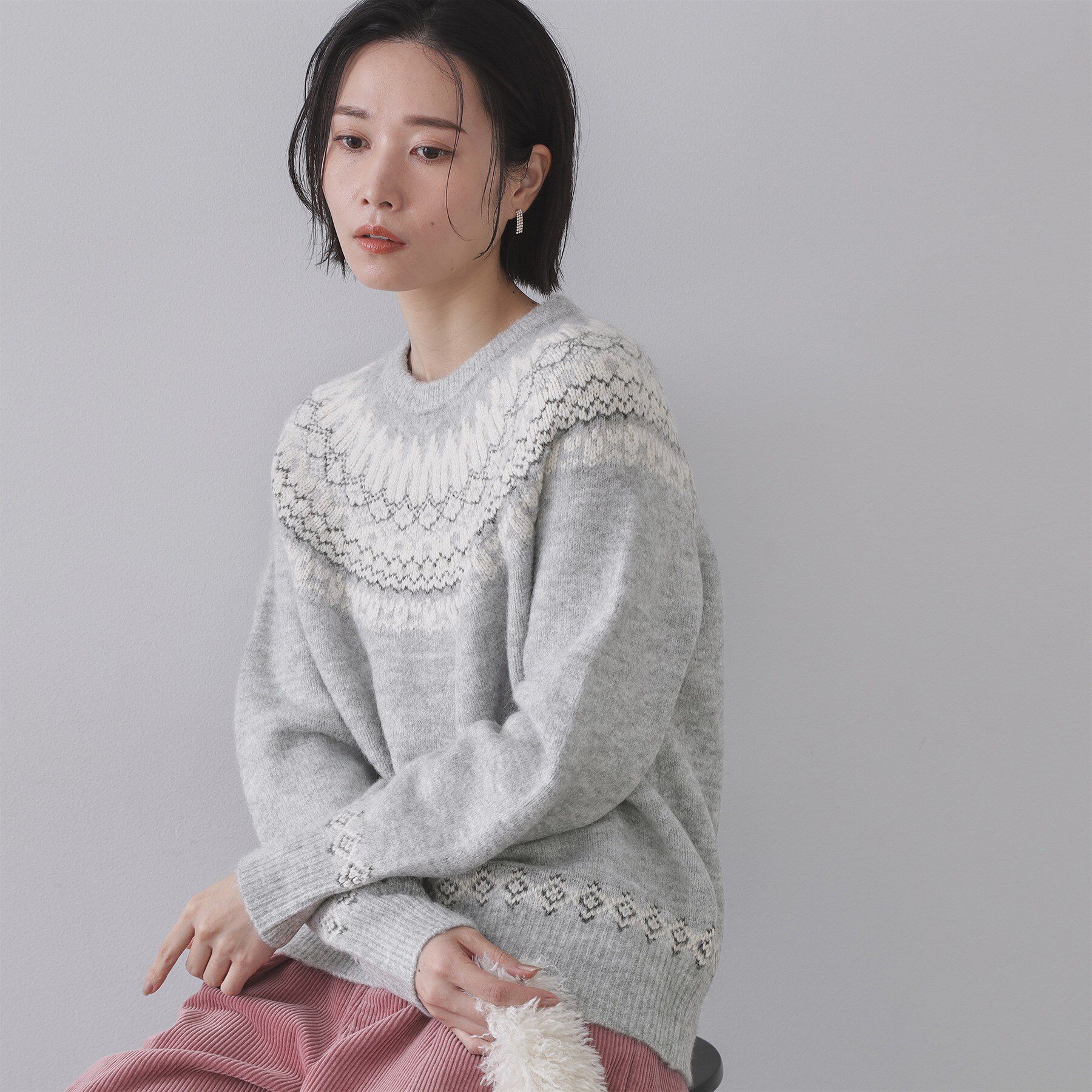 OPAQUE.CLIP「ノルディック調ニット【洗濯機OK】」|ニット・セーター|グレー(112)