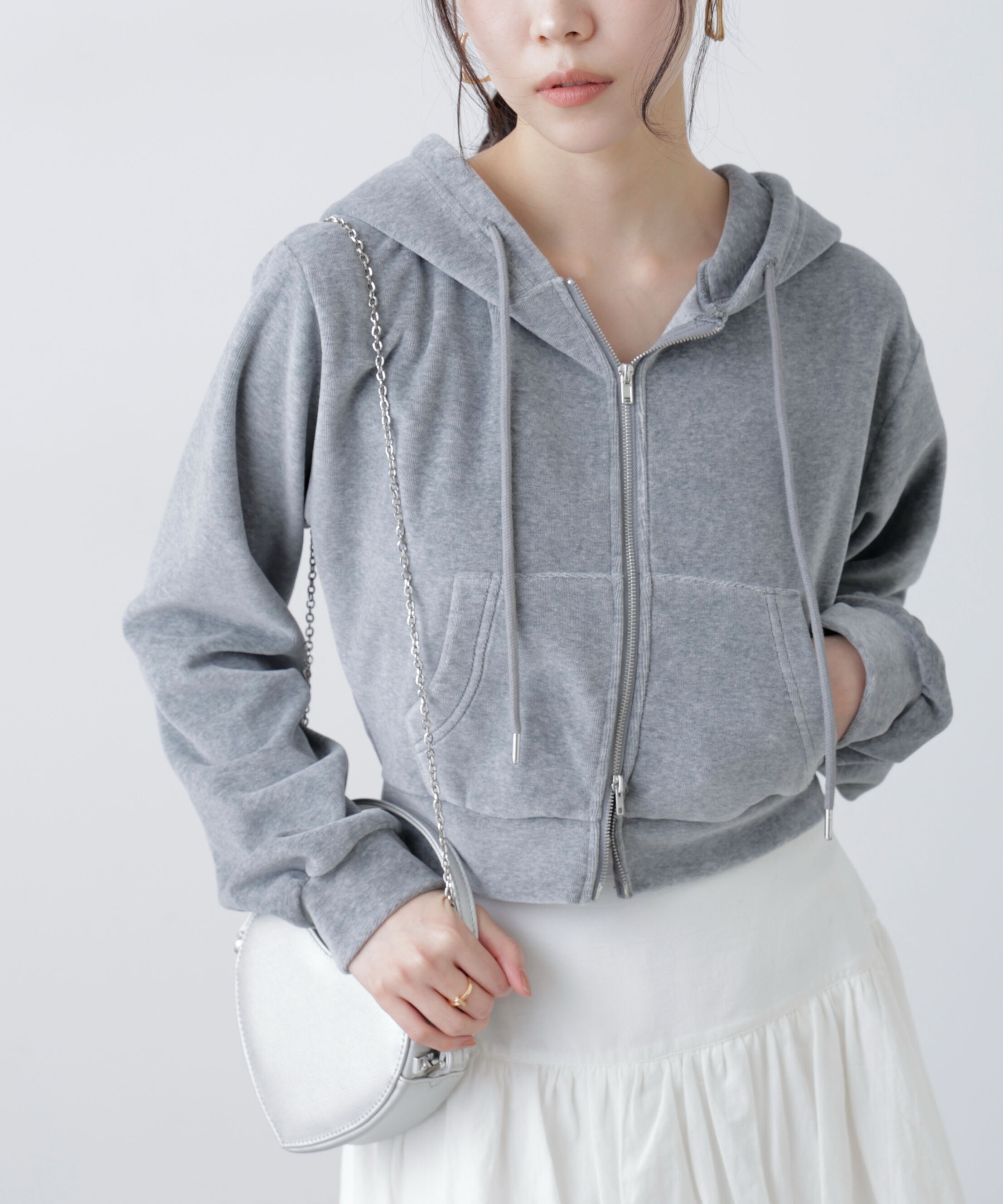  「Ｗジップベロアパーカー」|Tシャツ・カットソー|TOPグレー