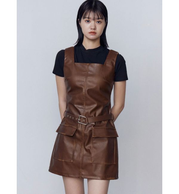 EMODA「アウトポケットフェイクレザーワンピース」|ワンピース|