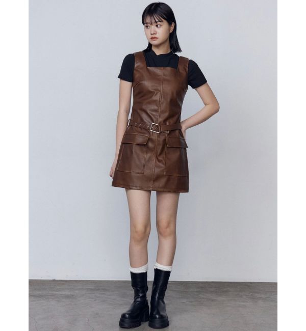 EMODA「アウトポケットフェイクレザーワンピース」|ワンピース|