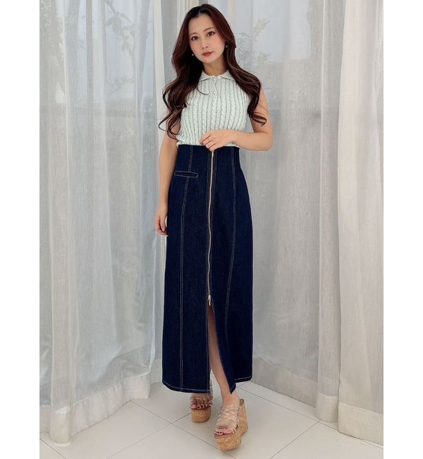 MERCURYDUO「フロントZIPデニムナロースカート」|スカート|