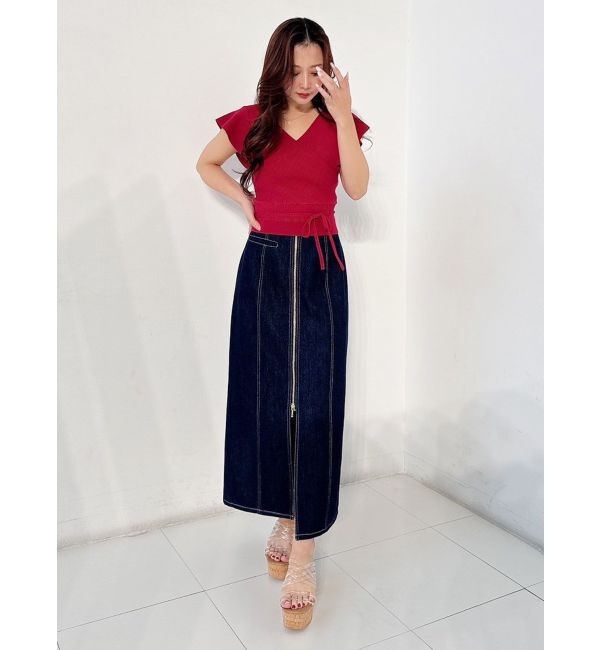 MERCURYDUO「フロントZIPデニムナロースカート」|スカート|