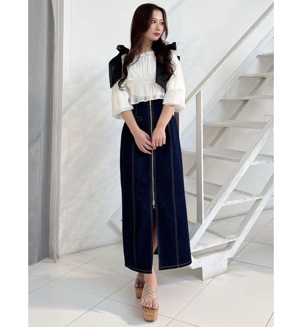 MERCURYDUO「フロントZIPデニムナロースカート」|スカート|