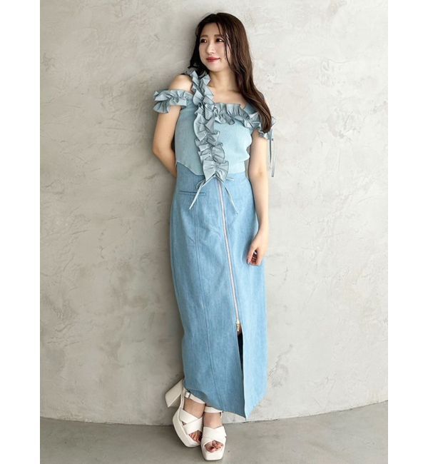 MERCURYDUO「フロントZIPデニムナロースカート」|スカート|