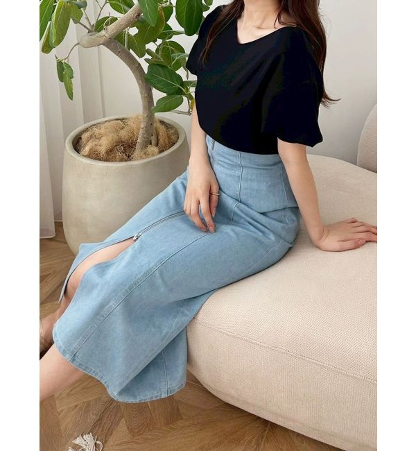 MERCURYDUO「フロントZIPデニムナロースカート」|スカート|