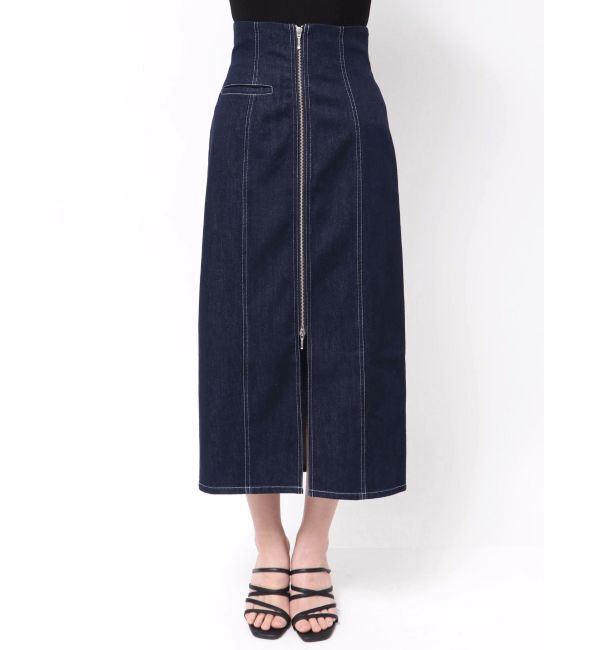 MERCURYDUO「フロントZIPデニムナロースカート」|スカート|