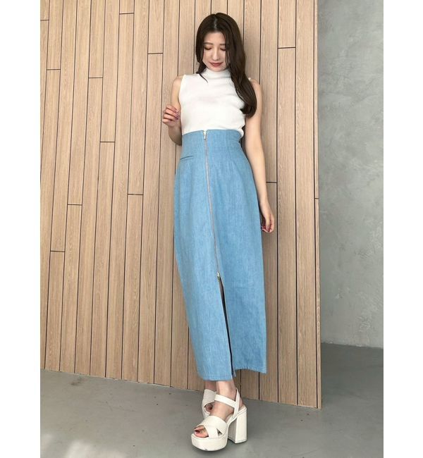 MERCURYDUO「フロントZIPデニムナロースカート」|スカート|