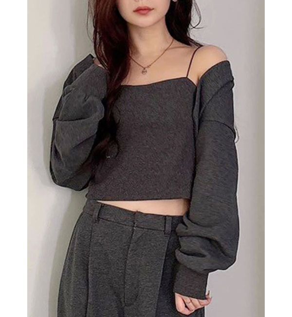 MERCURYDUO「【WEB限定】裏毛キャミアンサンブル」|Tシャツ・カットソー|チャコールグレー