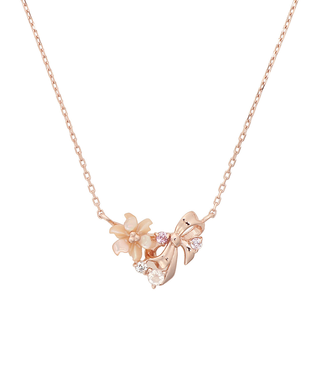 newme by Samantha Thavasa「「LimitedCollection」シェルフラワーリボンネックレス」|ネックレス|SILVER PGﾒｯｷ