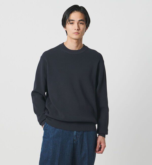 UNITED ARROWS「コットン/ポリエステル アゼ クルーネックニット」|ニット・セーター|NAVY