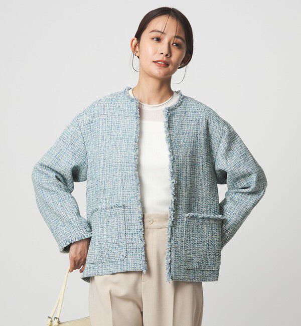 UNITED ARROWS green label relaxing「［size SHORTあり］ミックス ツイードライク ポケット ノーカラー ジャケット」|ノーカラージャケット|