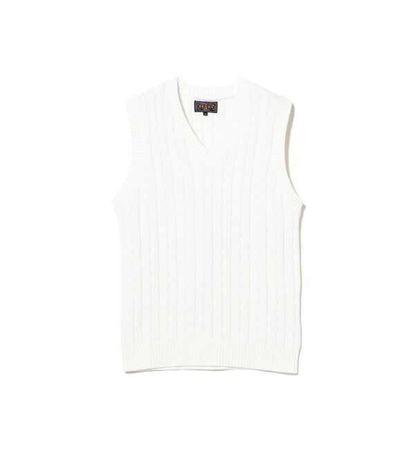 BEAMS PLUS「V-Neck Vest Cable」|ニット・セーター|WHITE