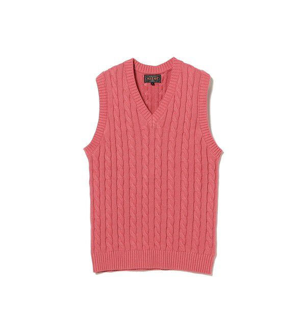 BEAMS PLUS「V-Neck Vest Cable」|ニット・セーター|RED