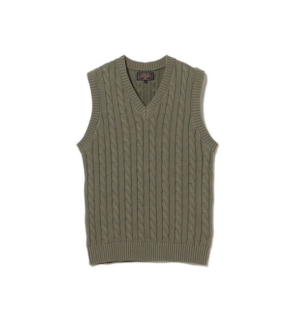 BEAMS PLUS「V-Neck Vest Cable」|ニット・セーター|OLIVE