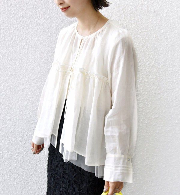 SHIPS for women「*〈手洗い可能〉ペーパー リネン フリル 羽織 ブラウス」|シャツ・ブラウス|