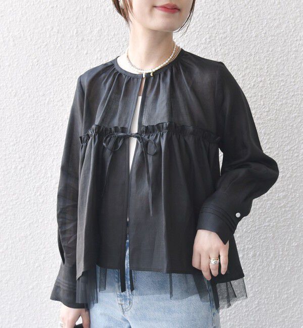 SHIPS for women「*〈手洗い可能〉ペーパー リネン フリル 羽織 ブラウス」|シャツ・ブラウス|