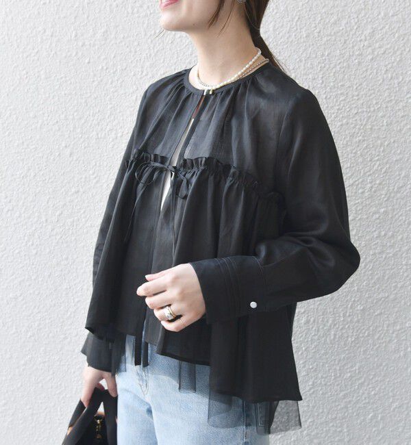 SHIPS for women「*〈手洗い可能〉ペーパー リネン フリル 羽織 ブラウス」|シャツ・ブラウス|