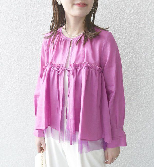SHIPS for women「*〈手洗い可能〉ペーパー リネン フリル 羽織 ブラウス」|シャツ・ブラウス|