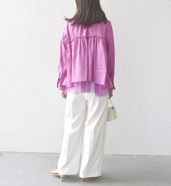 SHIPS for women「*〈手洗い可能〉ペーパー リネン フリル 羽織 ブラウス」|シャツ・ブラウス|