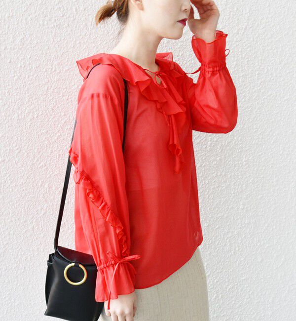 SHIPS for women「* 〈手洗い可能〉強撚 コットン シアー ボイル フリル ブラウス ◇」|シャツ・ブラウス|