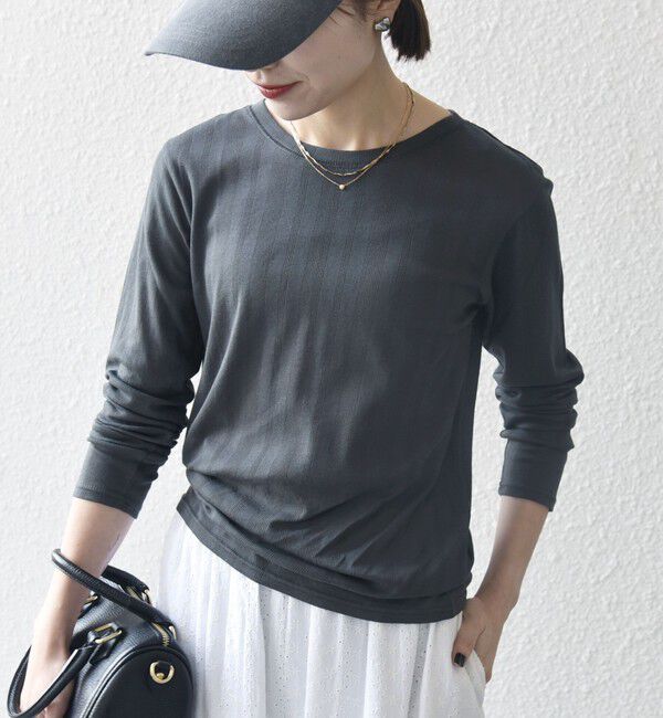 SHIPS any「SHIPS any:〈洗濯機可能〉シアー リブ ロング スリーブ クルーネック TEE」|Tシャツ・カットソー|
