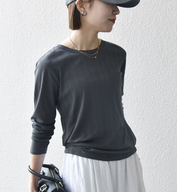 SHIPS any「SHIPS any:〈洗濯機可能〉シアー リブ ロング スリーブ クルーネック TEE」|Tシャツ・カットソー|