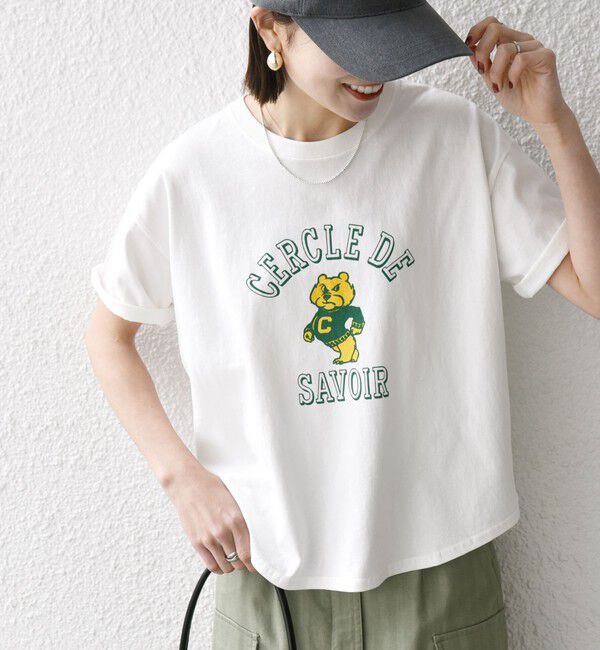 SHIPS any「【SHIPS any別注】KNiTS:〈洗濯機可能〉ラウンドヘム プリント ショート TEE」|Tシャツ・カットソー|ホワイト