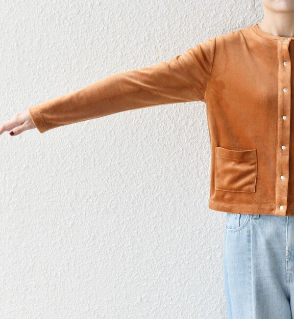 SHIPS any「SHIPS any:〈洗濯機可能〉ポリエステル ベロア コンパクト スナップ カーディガン」|カーディガン|