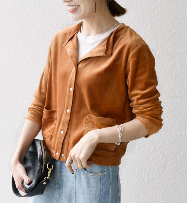 SHIPS any「SHIPS any:〈洗濯機可能〉ポリエステル ベロア コンパクト スナップ カーディガン」|カーディガン|