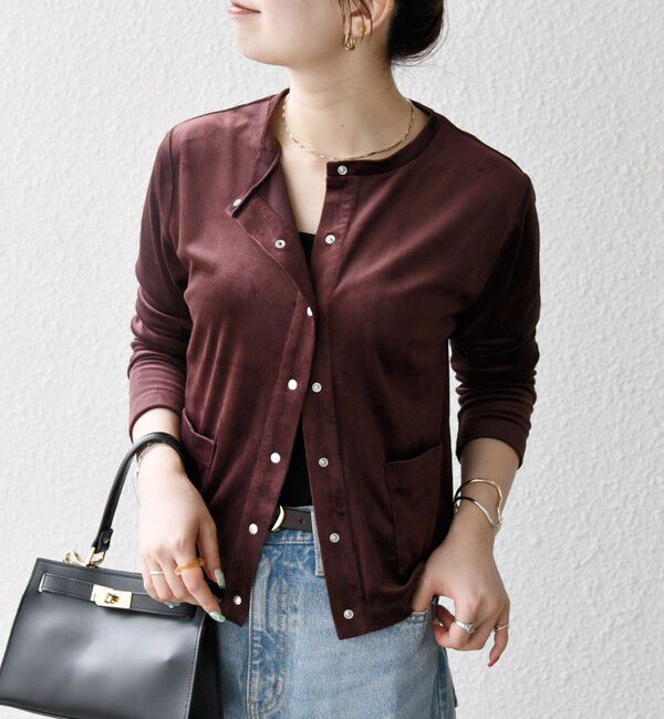 SHIPS any「SHIPS any:〈洗濯機可能〉ポリエステル ベロア コンパクト スナップ カーディガン」|カーディガン|